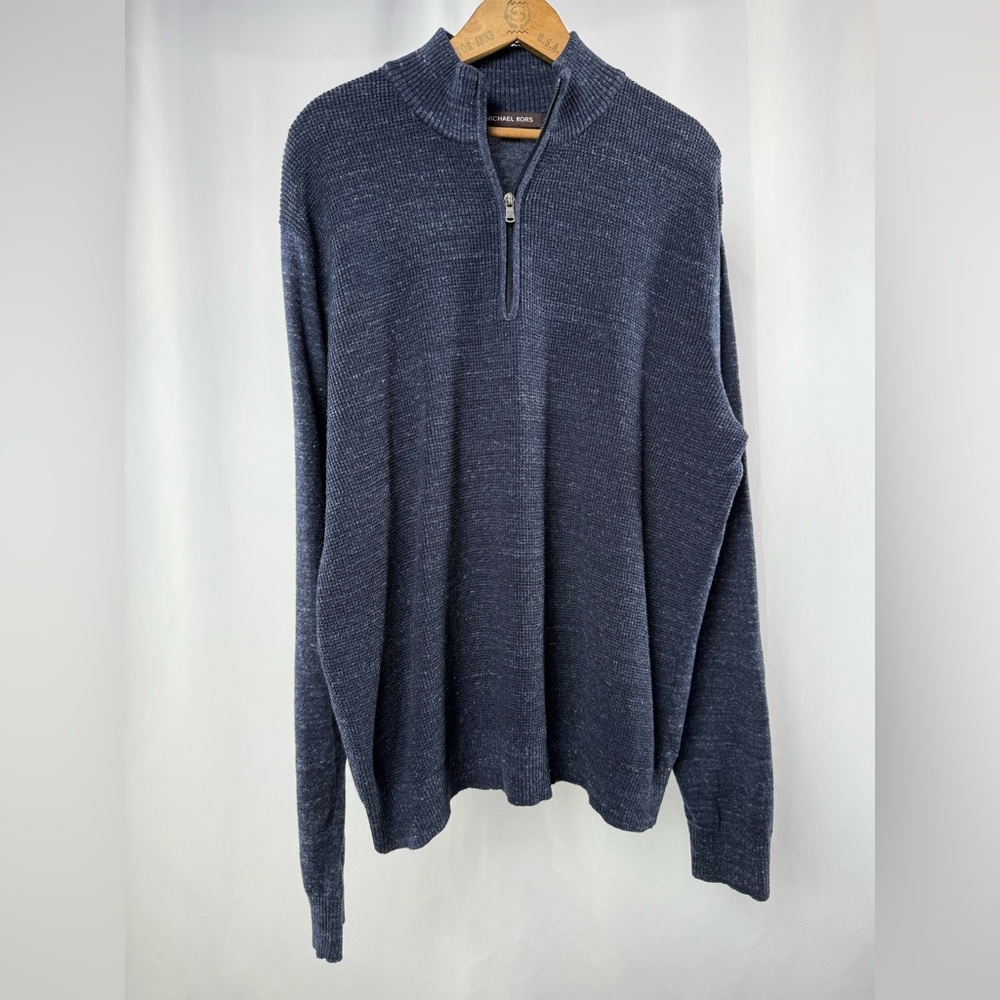 Michael Kors Cotton Wool Quarter Zip Sweater in Blue Size Extra Large